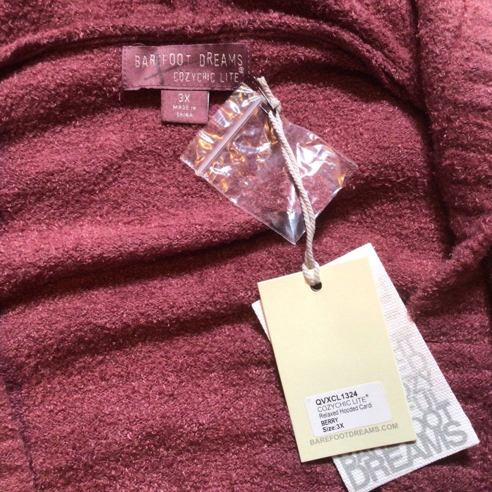 NWT Barefoot Dreams Cozy Chic Lite Hooded Relaxed Cardi Berry 3X XXXL Soft Plus - Picture 6 of 6